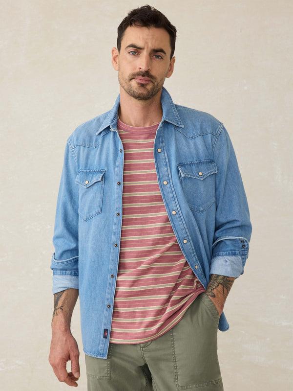 Faherty Sunwashed Tee - Red Reef Stripe Men's Knits