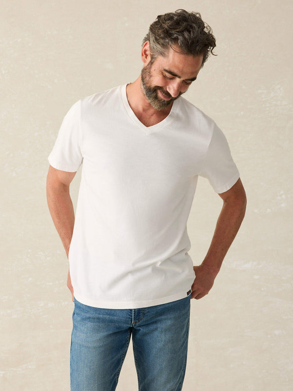 faherty Sunwashed V-Neck Tee - White Men's Knits