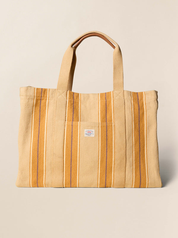 faherty Surf Stripe Beach Tote - Khaki Bags