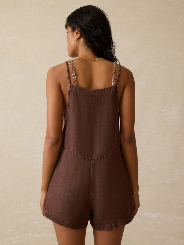 Faherty Twill Linen Romper - Cocoa Women's Dresses