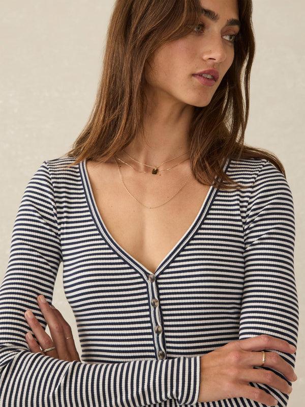 Faherty Freestyle Henley - Berkley Stripe Women's Knits