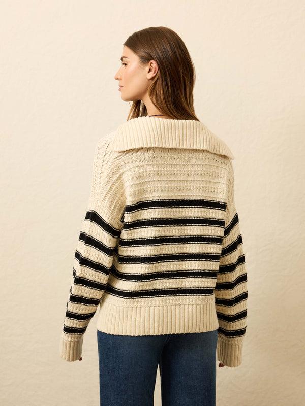 Faherty Heirloom Cotton Sweater Polo - Licorice Lines Women's Sweaters