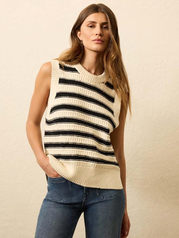 Faherty Heirloom Cotton Sweater Vest - Licorice Lines Women's Sweaters