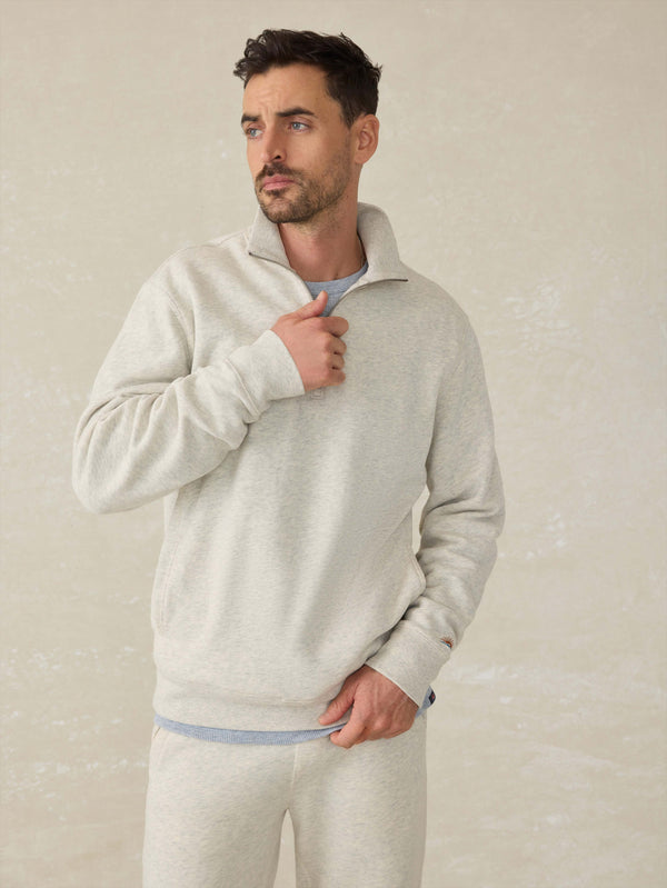 faherty High Standard Fleece Quarter Zip - Antique Ivory Heather Men's Hoodies u0026 Pullovers