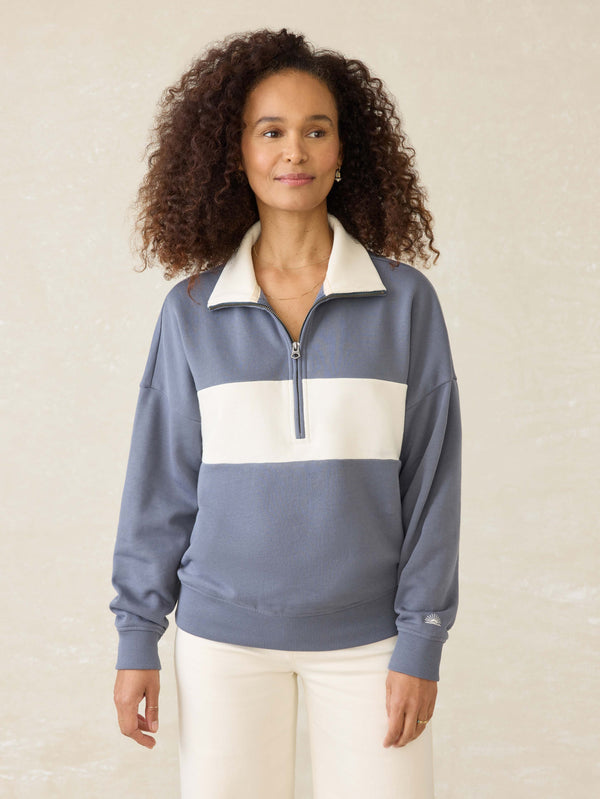 Faherty High Standard Fleece Quarter Zip - Blue Coast Stripe Women's Hoodies U0026 Pullovers