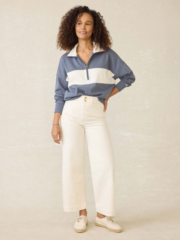 faherty High Standard Fleece Quarter Zip - Blue Coast Stripe Women's Hoodies u0026 Pullovers