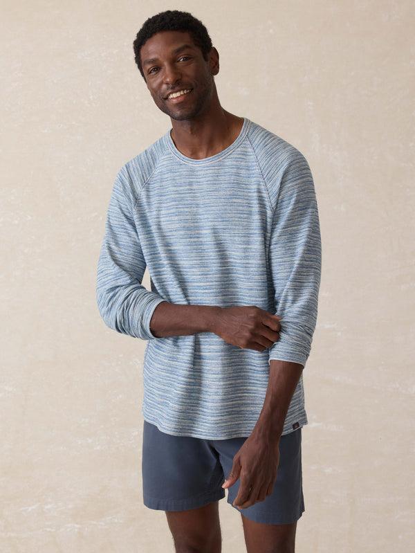 faherty Indigo Crewneck Sweatshirt - Indigo Waterway Stripe Men's Hoodies u0026 Pullovers