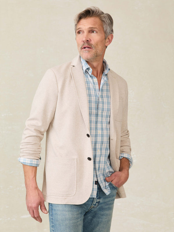 Faherty Inlet Knit Tweed Blazer - Khaki Stone Herringbone Men's Outerwear