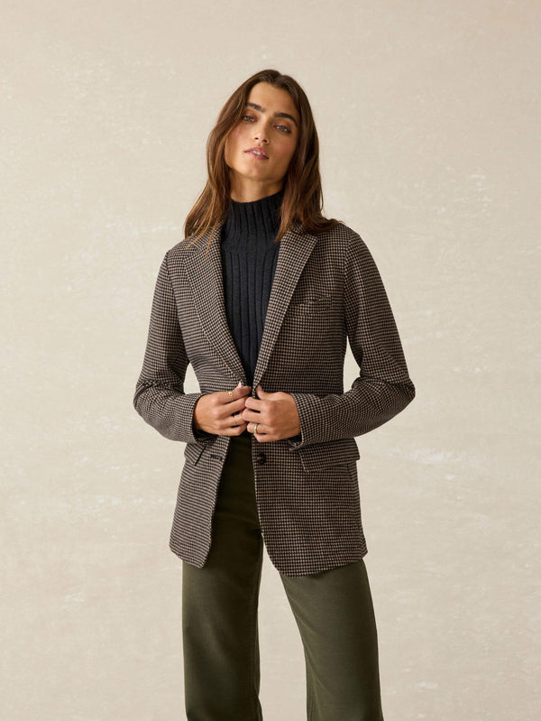 faherty Inlet Knit Tweed Blazer - Mocha Mountain Houndstooth Women's Outerwear