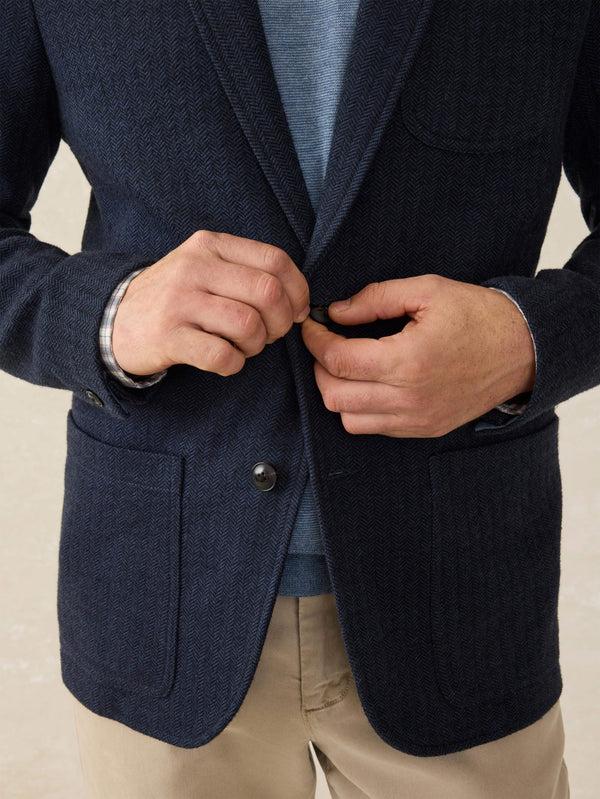 Faherty Inlet Knit Tweed Blazer - Navy Twilight Herringbone Men's Outerwear
