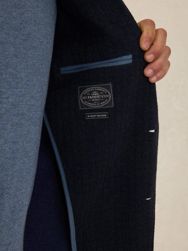 Faherty Inlet Knit Tweed Blazer - Navy Twilight Herringbone Men's Outerwear