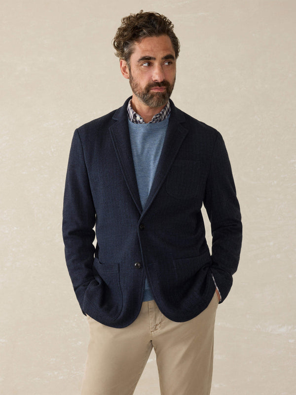 faherty Inlet Knit Tweed Blazer - Navy Twilight Herringbone Men's Outerwear