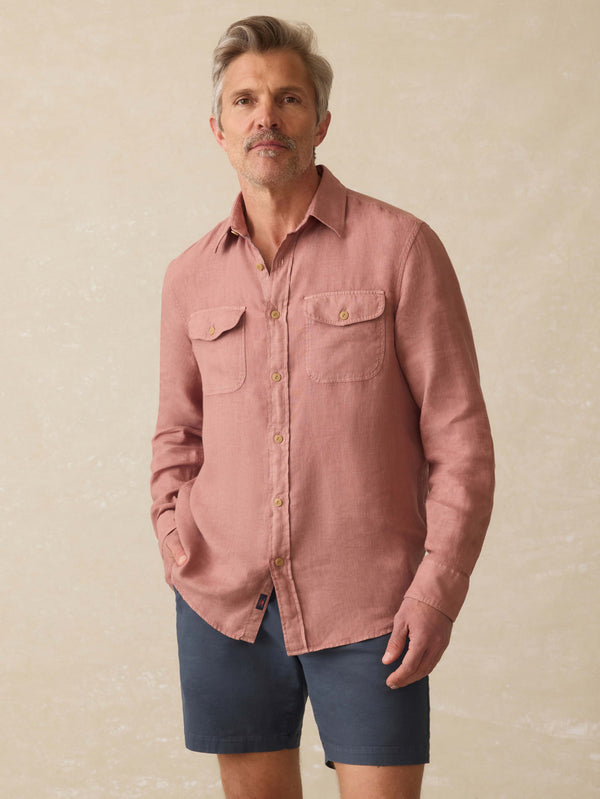 faherty Irish Linen Safari Shirt - Cedar Rose Men's Button Ups