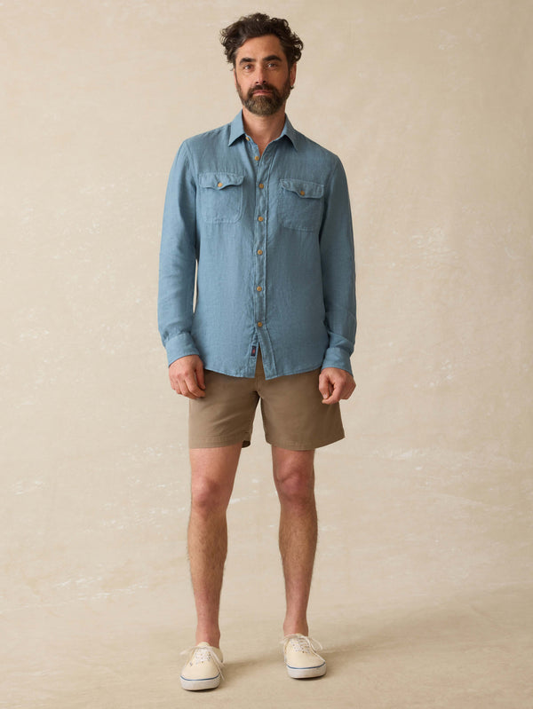 Faherty Irish Linen Safari Shirt - Deep Marine Men's Button Ups