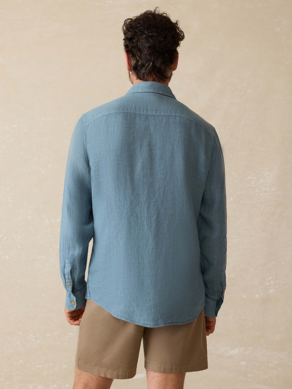 Faherty Irish Linen Safari Shirt - Deep Marine Men's Button Ups