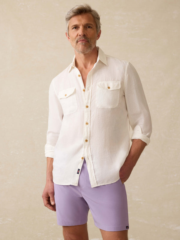 faherty Irish Linen Safari Shirt - White Men's Button Ups