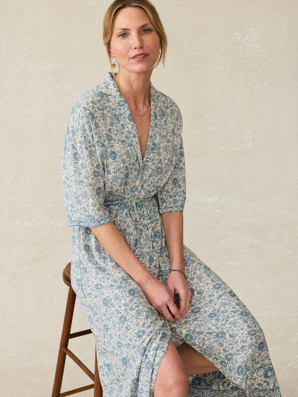 Faherty Island Dress - Blue Water Floral Women's Dresses
