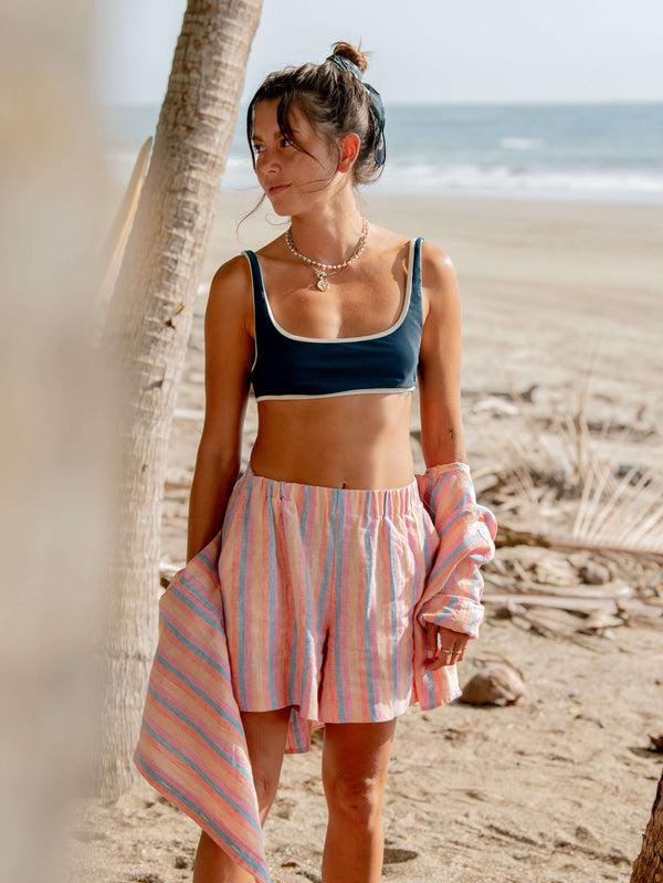 faherty Laguna Linen Bayview Short - Cabana Multi Stripe Women's Bottoms