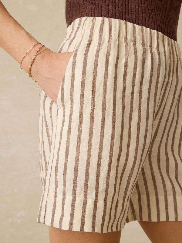 Faherty Laguna Linen Bayview Short - Cocoa Grove Stripe Women's Bottoms