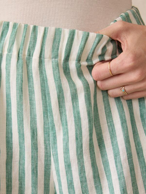 Faherty Laguna Linen Bayview Short - Deep Jungle Lucy Stripe Women's Bottoms