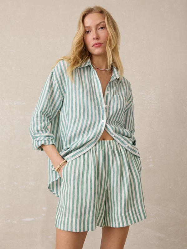 faherty Laguna Linen Bayview Short - Deep Jungle Lucy Stripe Women's Bottoms
