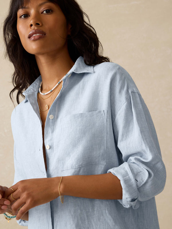 Faherty Laguna Linen Relaxed Shirt - Blue Fog Women's Button Ups