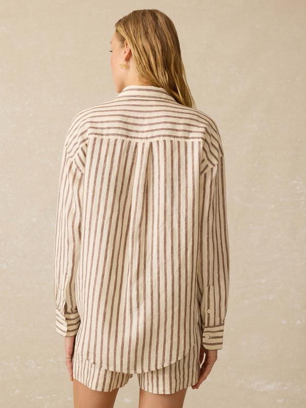 Faherty Laguna Linen Relaxed Shirt - Cocoa Grove Stripe Women's Button Ups