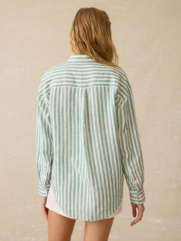 Faherty Laguna Linen Relaxed Shirt - Deep Jungle Lucy Stripe Women's Button Ups