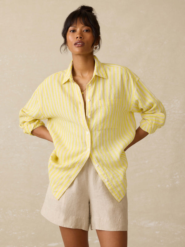 Faherty Laguna Linen Relaxed Shirt - Golden Kiwi Lucy Stripe Women's Button Ups