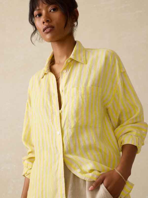 Faherty Laguna Linen Relaxed Shirt - Golden Kiwi Lucy Stripe Women's Button Ups