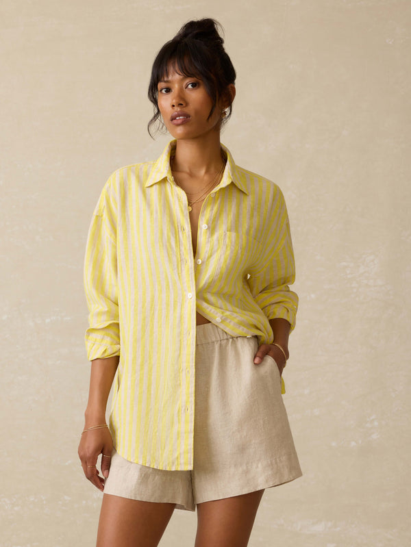 Faherty Laguna Linen Relaxed Shirt - Golden Kiwi Lucy Stripe Women's Button Ups