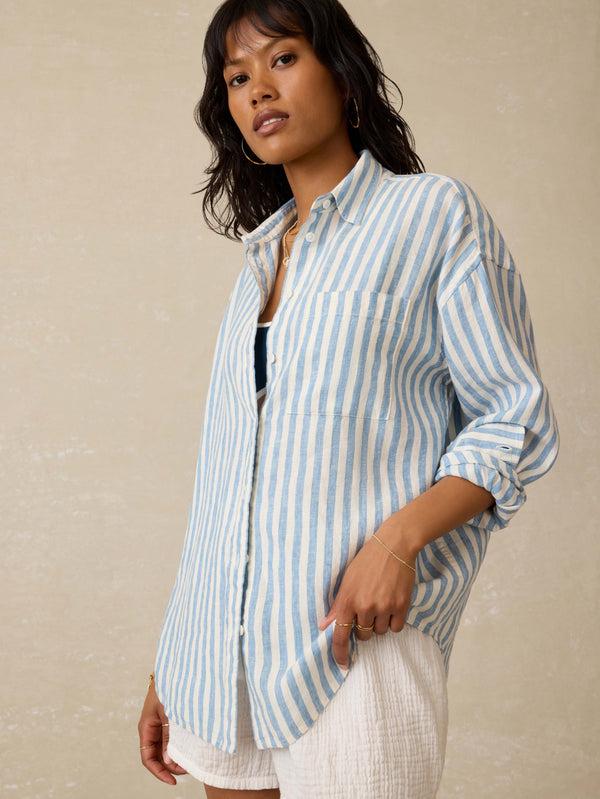 Faherty Laguna Linen Relaxed Shirt - Ocean Lucy Stripe Women's Button Ups