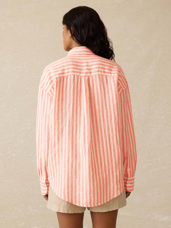 Faherty Laguna Linen Relaxed Shirt - Peach Lucy Stripe Women's Button Ups