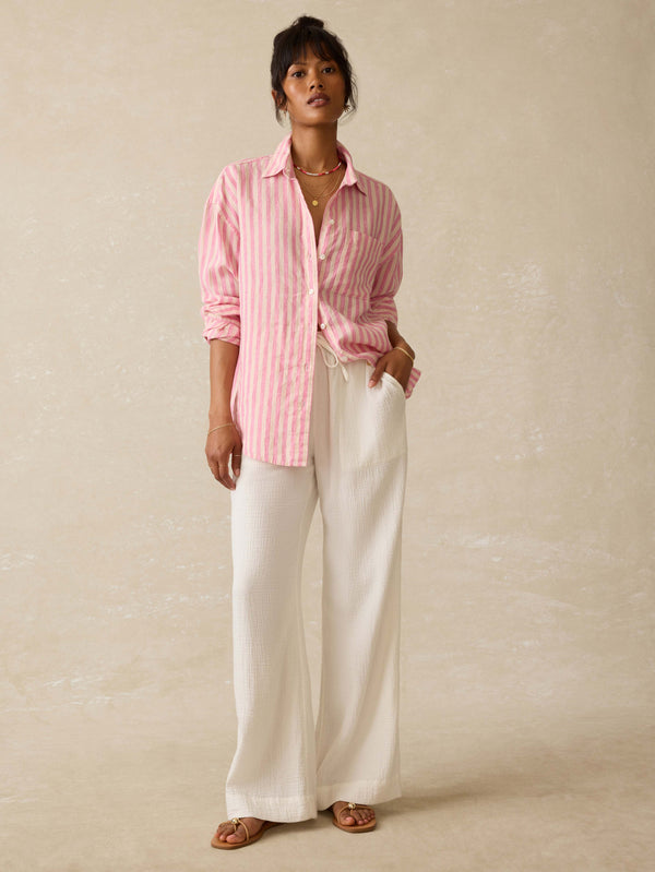 Faherty Laguna Linen Relaxed Shirt - Pink Lucy Stripe Women's Button Ups