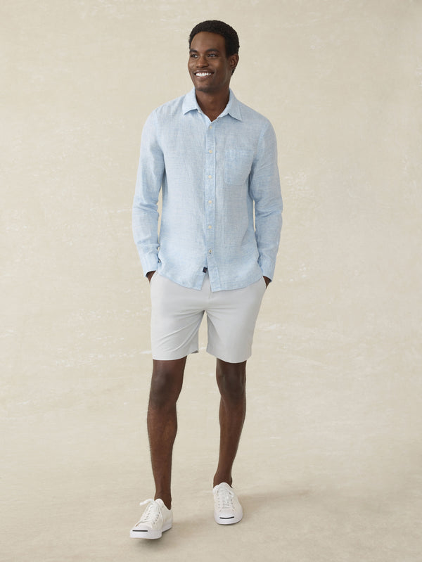 Faherty Laguna Linen Shirt - Light Blue Melange Men's Button Ups