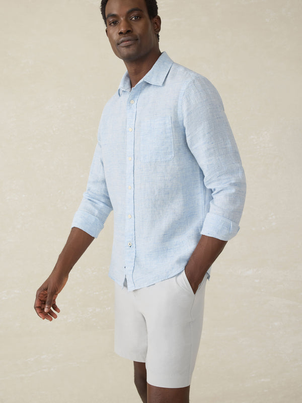 Faherty Laguna Linen Shirt - Light Blue Melange Men's Button Ups