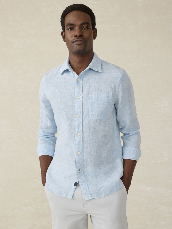 faherty Laguna Linen Shirt - Light Blue Melange Men's Button Ups