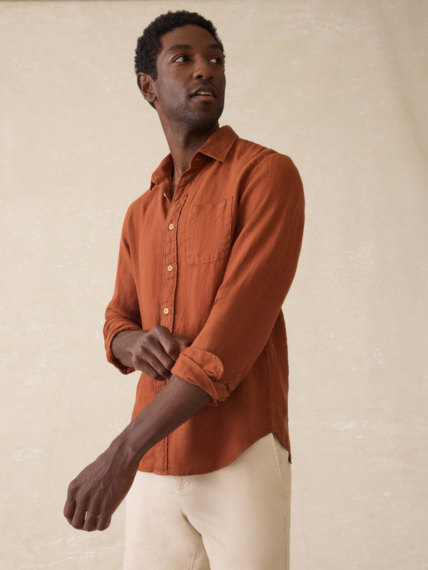 faherty Laguna Linen Shirt - Summer Sienna Men's Button Ups