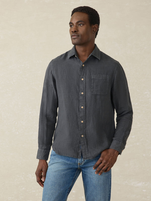 faherty Laguna Linen Shirt - Washed Black Men's Button Ups