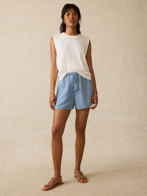 faherty Laidback Gauze Short - Light Indigo Wash Women's Bottoms