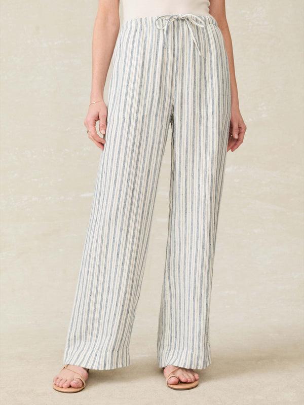 Faherty Laidback Linen Pant - Oceanside Stripe Women's Bottoms