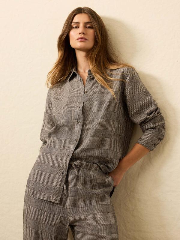 Faherty Laidback Linen Relaxed Shirt - Overlook Plaid Women's Button Ups