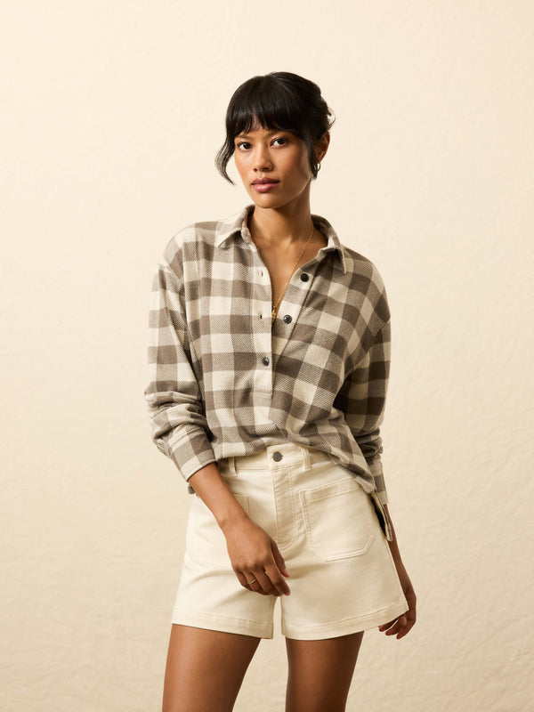 Faherty Legend™ Sweater Popover - Brown Oat Buffalo Women's Tops