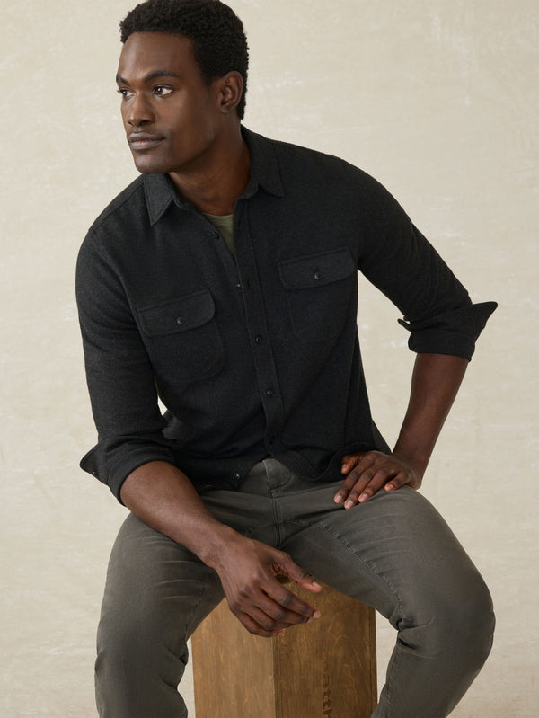 Faherty Legend™ Sweater Shirt (Double Pocket) - Heathered Black Twill Men's Button Ups