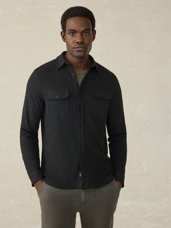 faherty Legend™ Sweater Shirt (Double Pocket) - Heathered Black Twill Men's Button Ups