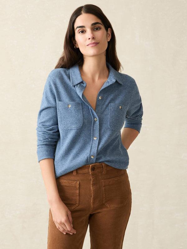 faherty Legend™ Sweater Shirt - Glacier Blue Twill Women's Button Ups