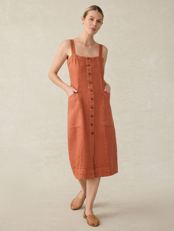 faherty Linen Aurora Dress - Red Rock Women's Dresses