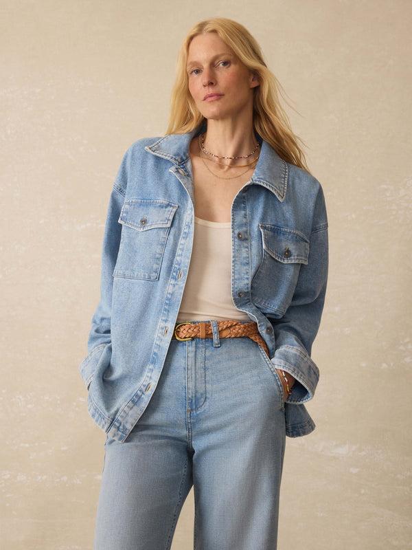 faherty Linen Denim Jacket - Summer Seas Wash Women's Outerwear