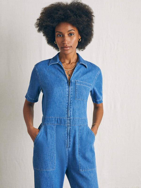 Faherty Linen Denim Jumpsuit - Bay Breeze Wash Women's Dresses
