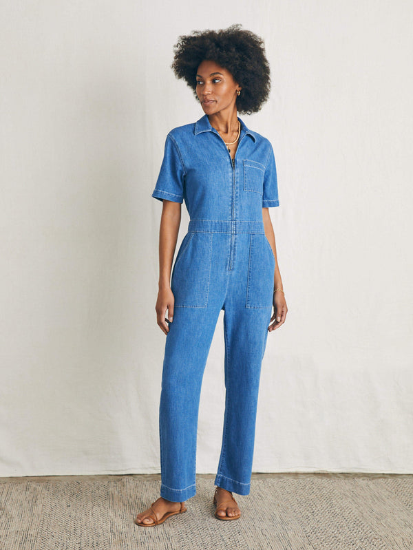 Faherty Linen Denim Jumpsuit - Bay Breeze Wash Women's Dresses